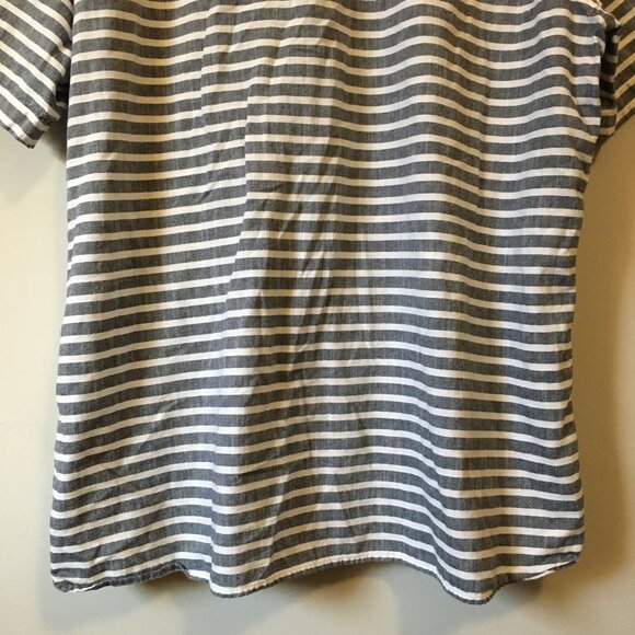 Black Brown 1826 Burton Grey and White Striped Button Down Casual Shirt - Picture 7 of 16